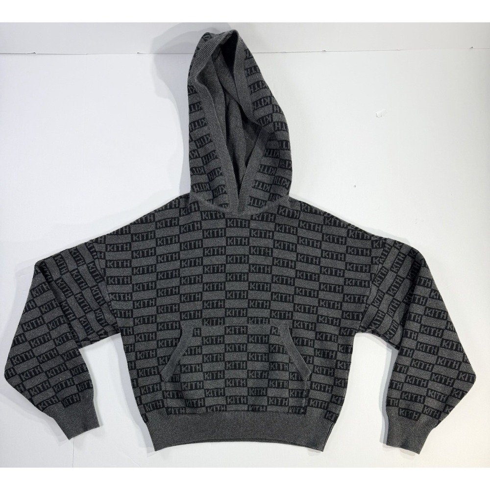 Kith Kids Youth Large Winter Classics 24 All Over Logo Knit Hoodie Gray